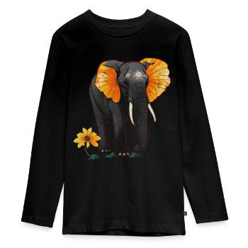 Elephant Animal Gift Africa Art Fleurs - T-shirt manches longues Premium Ado - noir - Devant - AI Model Kid Female (0cm)