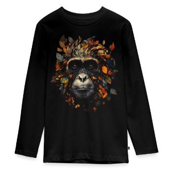 Affe Bunt Herbst Kunst Geschenk Dschungel Motiv - Teenager Premium Bio Langarmshirt - Schwarz - Vorne - AI Model Kid Female (0cm)