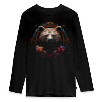 Ours Fleurs Art Forêt Animaux Idée Cadeau Femme Animal - T-shirt manches longues Premium Ado - noir - Devant - AI Model Kid Female (0cm)