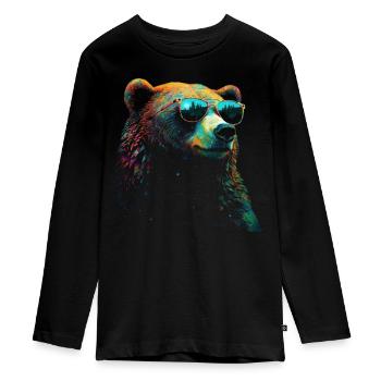 Bear Sunglasses Cool Forest Animals Gift Bears - Teenager Premium Organic Long Sleeve Shirt - black - Front - AI Model Kid Female (0cm)