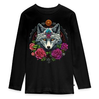 Fuchs Tierliebhaber Geschenk Tier Blumen - Teenager Premium Bio Langarmshirt - Schwarz - Vorne - AI Model Kid Female (0cm)
