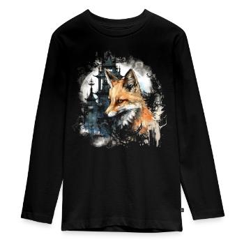 Fuchs Tierliebhaber Geschenk Wildtier Tier Motiv - Teenager Premium Bio Langarmshirt - Schwarz - Vorne - AI Model Kid Female (0cm)