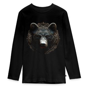 Bear Mandala Fantasy Creative Gift Animal Motif - Teenager Premium Organic Long Sleeve Shirt - black - Front - AI Model Kid Female (0cm)