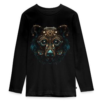 Bear Mandala Fantasy Creative Gift Animal Motif - Teenager Premium Organic Long Sleeve Shirt - black - Front - AI Model Kid Female (0cm)