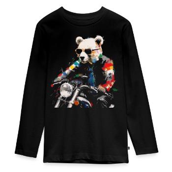 Bear Motorcycle Polar Bear Cool Animal Colorful Sunglasses - Teenager Premium Organic Long Sleeve Shirt - black - Front - AI Model Kid Female (0cm)