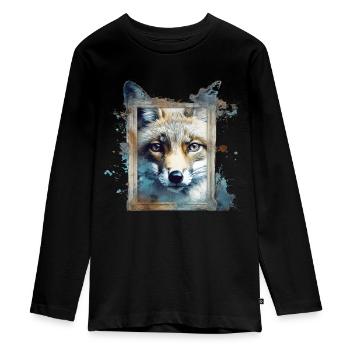 Fuchs Tierliebhaber Geschenk Wildtier Tier Motiv - Teenager Premium Bio Langarmshirt - Schwarz - Vorne - AI Model Kid Female (0cm)