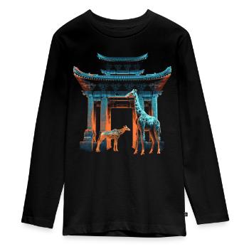 Giraffe Animal Africa Cadeau Animal Lover Zoo - T-shirt manches longues Premium Ado - noir - Devant - AI Model Kid Female (0cm)