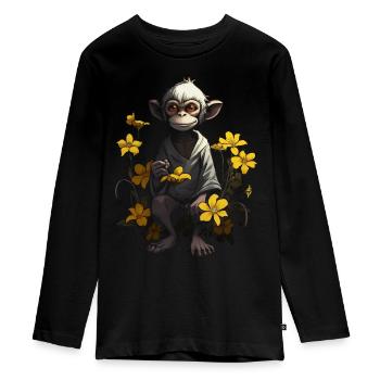 Affe Sonnenblume Anime Tiere Geschenk Knuffig - Teenager Premium Bio Langarmshirt - Schwarz - Vorne - AI Model Kid Female (0cm)