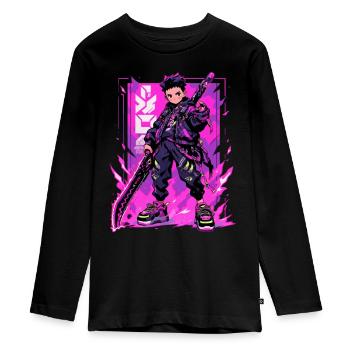 Shibuya: Cool Anime Boy avec épée japonaise - T-shirt manches longues Premium Ado - noir - Devant - AI Model Kid Female (0cm)
