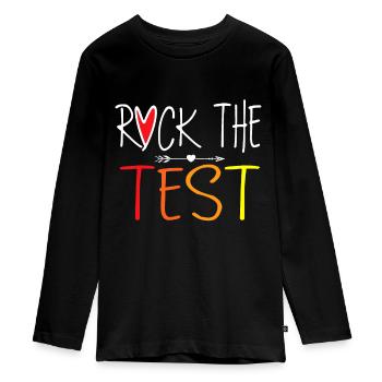 Rock The Test Teacher Test Day Testing Day Funny T - Teenager Premium Organic Long Sleeve Shirt - black - Front - AI Model Kid Female (0cm)