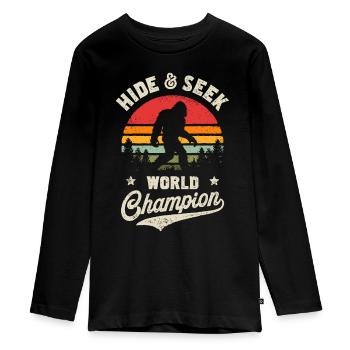 Bigfoot Hide And Seek World Champion Sasquatch Ret - Teenager Premium Organic Long Sleeve Shirt - black - Front - AI Model Kid Female (0cm)