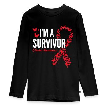 Survivor Stroke Awareness Stroke Survivor - Teenager Premium Organic Long Sleeve Shirt - black - Front - AI Model Kid Female (0cm)