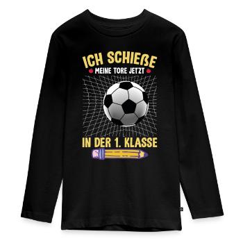 Schulkind Einschulung Geschenk - Teenager Premium Bio Langarmshirt - Schwarz - Vorne - AI Model Kid Female (0cm)
