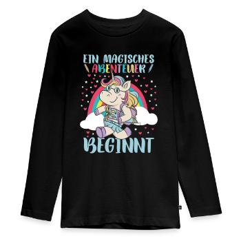 Schulranzen Einhorn Schulanfang Schulkind - Teenager Premium Bio Langarmshirt - Schwarz - Vorne - AI Model Kid Female (0cm)