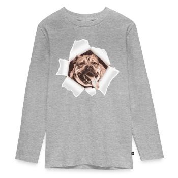 Chien jetant un coup d’œil à travers le trou - T-shirt manches longues Premium Ado - gris chiné - Devant