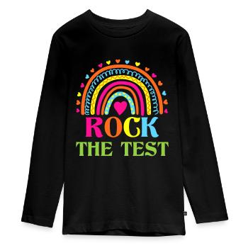 Test Day Rock The Test Teacher Testing Day Rainbow - Teenager Premium Organic Long Sleeve Shirt - black - Front - AI Model Kid Female (0cm)