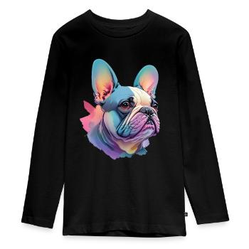 Chien bouledogue français Amour - T-shirt manches longues Premium Ado - noir - Devant - AI Model Kid Female (0cm)