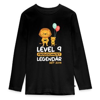 Level 9 Jahre Geburtstagsshirt Löwe Gamer - Teenager Premium Bio Langarmshirt - Schwarz - Vorne - AI Model Kid Female (0cm)