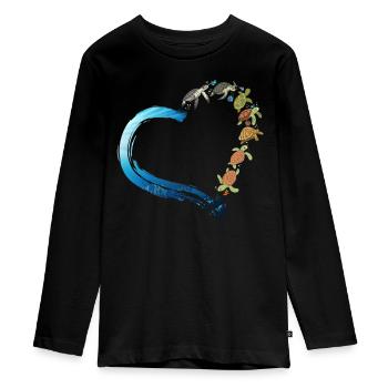 Sea Turtle Tortoise Heart - Teenager Premium Bio Langarmshirt - Schwarz - Vorne - AI Model Kid Female (0cm)