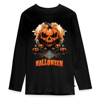 Citrouille lanterne Jack O d’Halloween - T-shirt manches longues Premium Ado - noir - Devant - AI Model Kid Female (0cm)