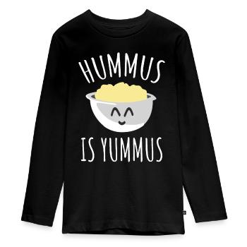 Hummus ist lecker - vegan - Teenager Premium Bio Langarmshirt - Schwarz - Vorne - AI Model Kid Female (0cm)
