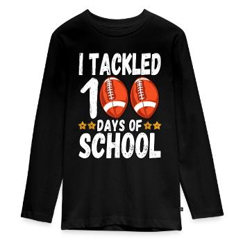 Ich habe 100 Tage Schulfußball 100. Tag in Angriff genommen - Teenager Premium Bio Langarmshirt - Schwarz - Vorne - AI Model Kid Female (0cm)