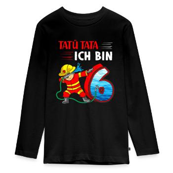 6. Geburtstag Feuerwehrmann 6 Jahre Feuerwehr - Teenager Premium Bio Langarmshirt - Schwarz - Vorne - AI Model Kid Female (0cm)