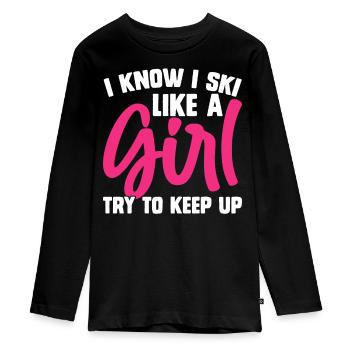 Ski Skifahren Skifahrer - Teenager Premium Bio Langarmshirt - Schwarz - Vorne - AI Model Kid Female (0cm)