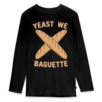 Hefe We Baguette, lustiges französisches Brot Wortspiel - Teenager Premium Bio Langarmshirt - Schwarz - Vorne - AI Model Kid Female (0cm)