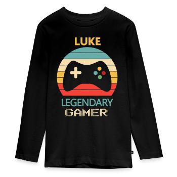 Luke Name Gift, Personalised Legendary Gamer - Teenager Premium Organic Long Sleeve Shirt - black - Front - AI Model Kid Female (0cm)