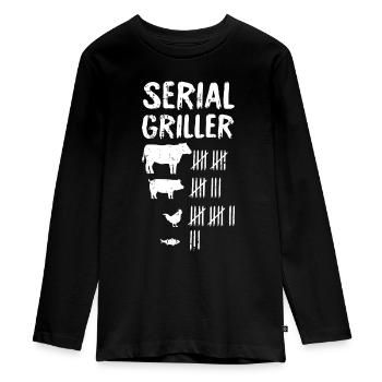 Serial Griller Fathers Day Funny Grilling Grill - Teenager Premium Organic Long Sleeve Shirt - black - Front - AI Model Kid Female (0cm)