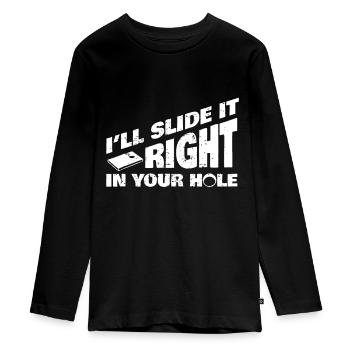 Cornhole Slide In Your Hole Lustiges Spielen - Teenager Premium Bio Langarmshirt - Schwarz - Vorne - AI Model Kid Female (0cm)