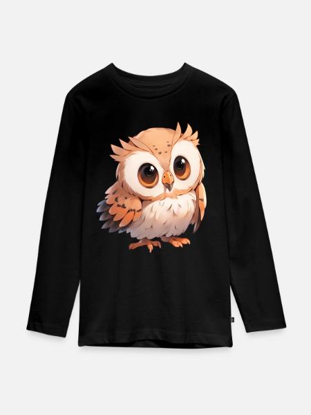 Eule - Teenager Premium Bio Langarmshirt - Schwarz