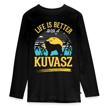 Refreshment is better with Kuvasz - Teenager Premium Organic Long Sleeve Shirt - black - Front - AI Model Kid Female (0cm)