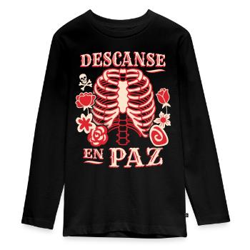 Skeleton, Ribcage, Funny Saying Rest-In-Peace - Teenager Premium Organic Long Sleeve Shirt - black - Front - AI Model Kid Female (0cm)