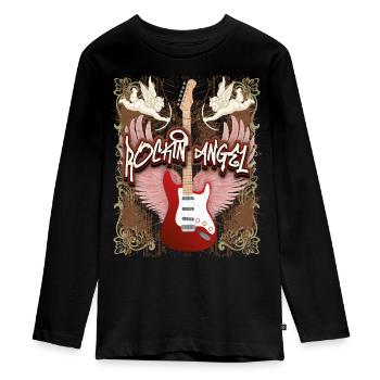 Guitar Electric Guitar, Rock n Roll Saying Angel Cherubs - Teenager Premium Organic Long Sleeve Shirt - black - Front - AI Model Kid Female (0cm)