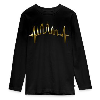 Chicago Skyline Heartbeat USA Heart I Love Chicago - Teenager Premium Organic Long Sleeve Shirt - black - Front - AI Model Kid Female (0cm)