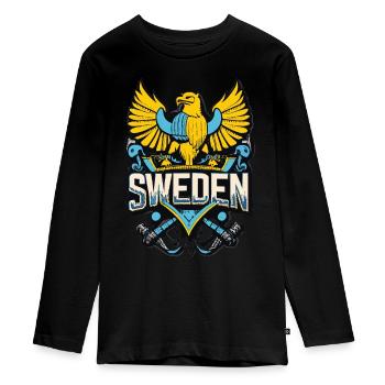 Pride of Sweden - Our Heroic Coat of Arms - Teenager Premium Organic Long Sleeve Shirt - black - Front - AI Model Kid Female (0cm)