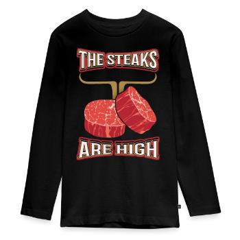 steak, meat, funny saying, pun, pun - Teenager Premium Organic Long Sleeve Shirt - black - Front - AI Model Kid Female (0cm)
