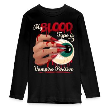 Vampir Blut, Blutsauger lustiger Spruch - Teenager Premium Bio Langarmshirt - Schwarz - Vorne - AI Model Kid Female (0cm)