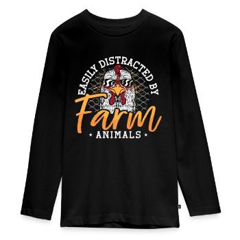 Poultry Farmer Easily Distracted By Chicken Coop - Teenager Premium Bio Langarmshirt - Schwarz - Vorne - AI Model Kid Female (0cm)