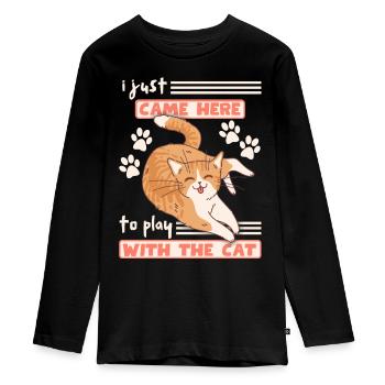 Funny cat sticks out tongue, cheeky saying - Teenager Premium Organic Long Sleeve Shirt - black - Front - AI Model Kid Female (0cm)