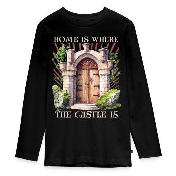 Castles and palaces, funny saying Middle Ages - Teenager Premium Organic Long Sleeve Shirt - black - Front - AI Model Kid Female (0cm)