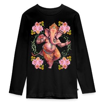 Hindu God Ganesha, Ganesh Illustration - Teenager Premium Organic Long Sleeve Shirt - black - Front - AI Model Kid Female (0cm)
