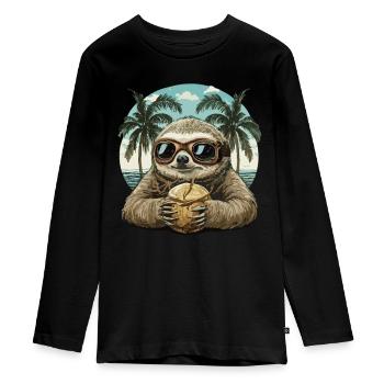 Lässiger Tropentraum: Faultier-Style - Teenager Premium Bio Langarmshirt - Schwarz - Vorne - AI Model Kid Female (0cm)