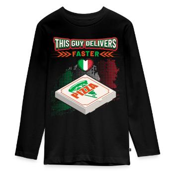 Funny Pizza Saying for Pizza Supplier - Teenager Premium Organic Long Sleeve Shirt - black - Front - AI Model Kid Female (0cm)