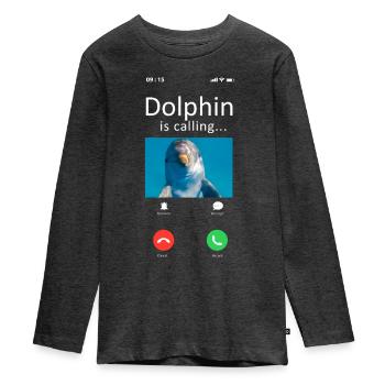 Dolphin Phone Display Dolphin Is - Teenager Premium Organic Long Sleeve Shirt - heather anthracite - Front - AI Model Kid Female (0cm)