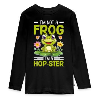 I'm not a Frog i'm a Hop-ster -Frosch Tshirt - Teenager Premium Bio Langarmshirt - Schwarz - Vorne - AI Model Kid Female (0cm)