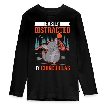 Easily distracted by Chinchillas - Teenager Premium Organic Long Sleeve Shirt - black - Front - AI Model Kid Female (0cm)