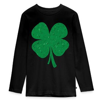 Porte-bonheur feuille de trèfle - T-shirt manches longues Premium Ado - noir - Devant - AI Model Kid Female (0cm)